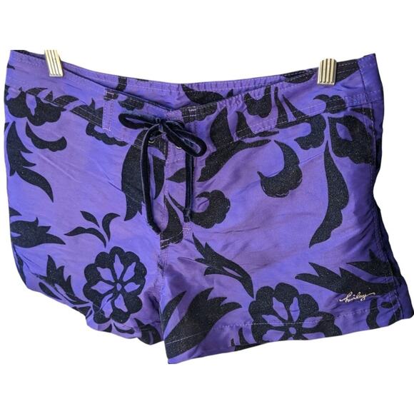 Y2K Hurley Sparkle Board Shorts 7 Juniors Purple Tropical Black Velvet Burnout - Picture 4 of 9